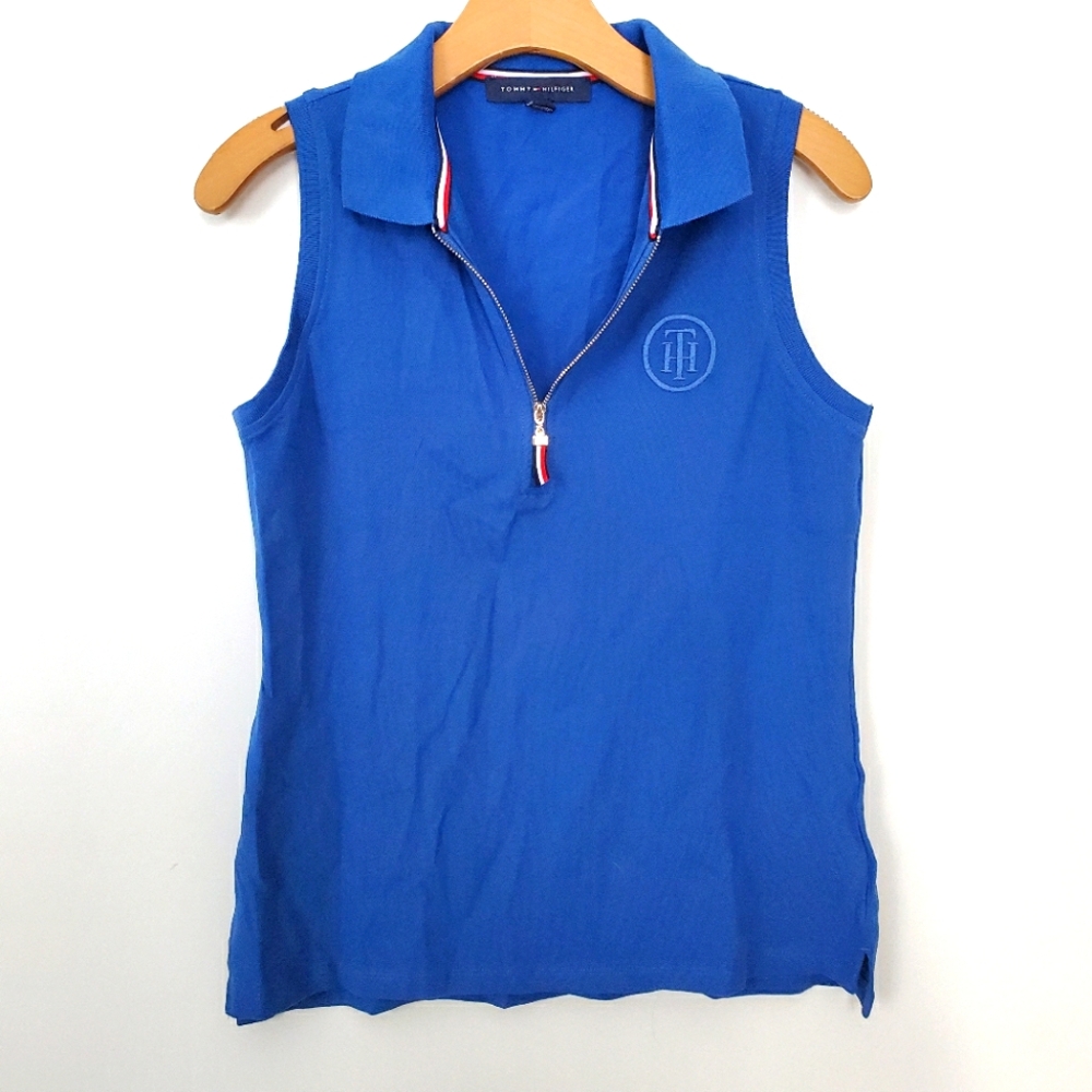 Vintage 90s Tommy Hilfiger Cotton Preppy Blue Sleeveless Polo Tank Size M